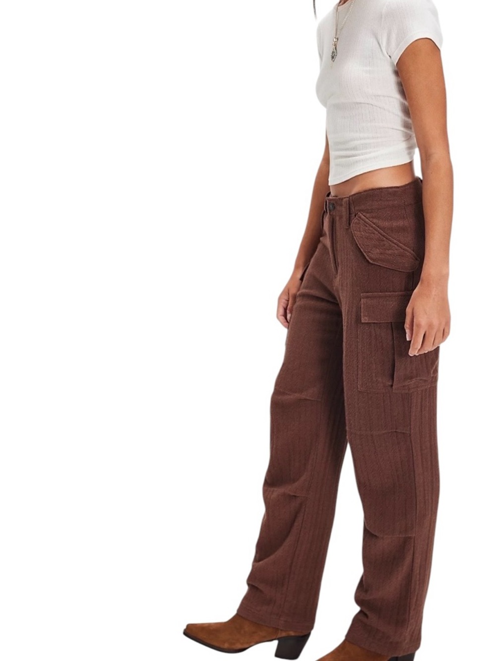 Free People We The Free Last Catch Mid Rise Brown Cargo Pants Size 14 Women’s